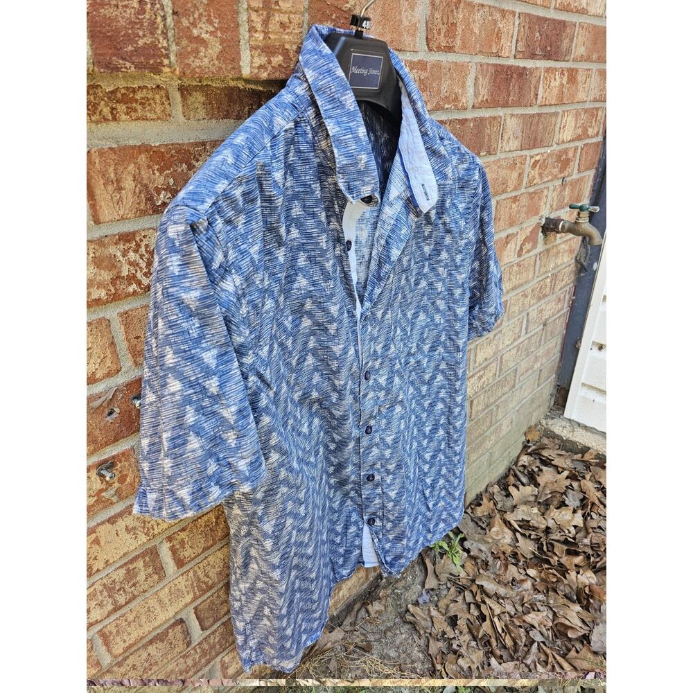 English Laundry Mens Button Up Shirt Large Short Sleeve Abstract Geometric Print